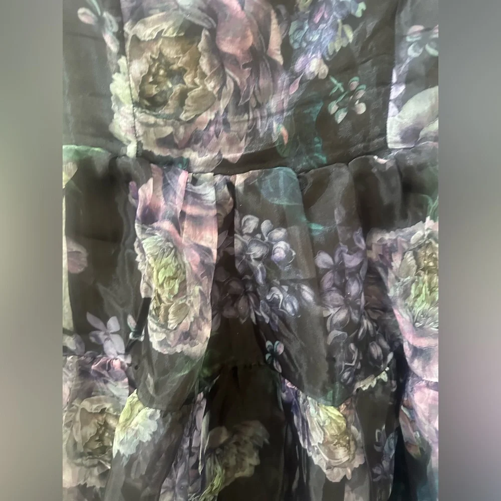 Lulus Exceptional Fate Black Floral Organza Puff Sleeve Mini Dress women’s S - Picture 8 of 9